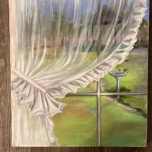 Looks to be hand painted on canvas 12x16 without a frame. Very pretty picture